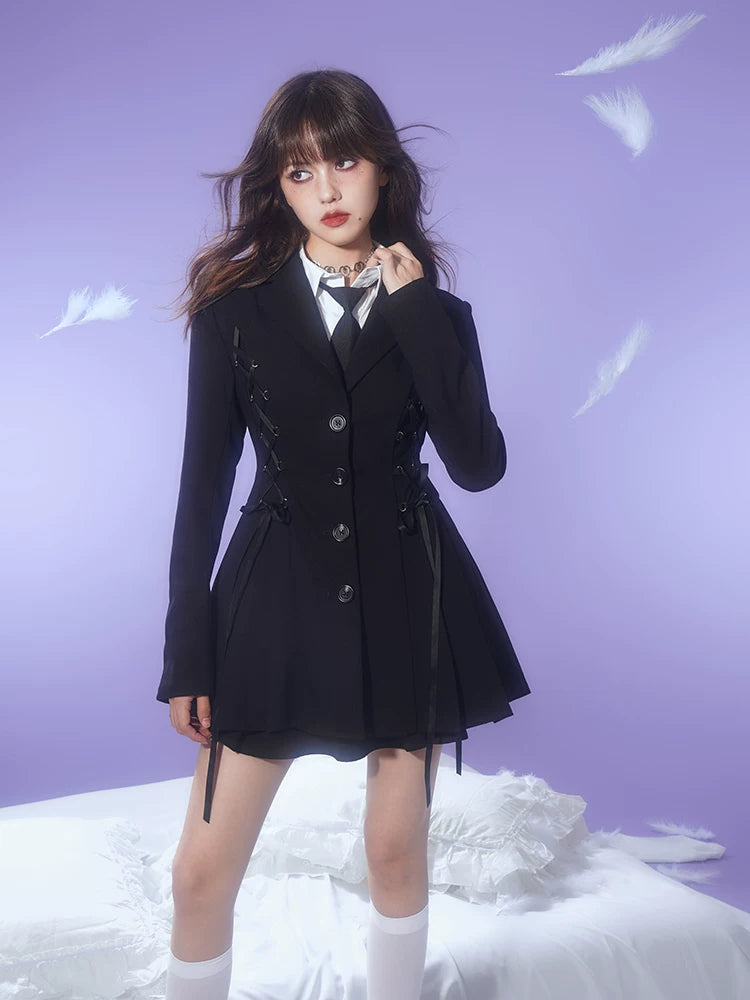 SagiDolls Girls’ Campus 007! Sweet & Cool Black Fit-and-Flare Waist-Tapering Blazer Dress Outfit