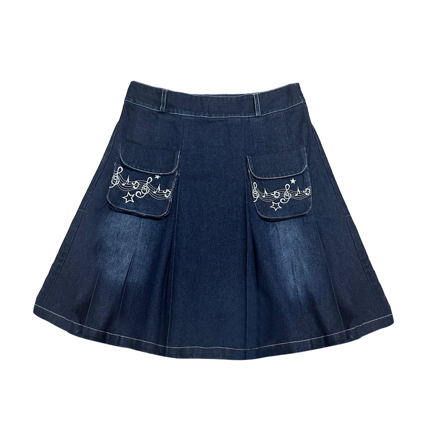Blue Ghost Park Languid Park Embroidered Pocket Pleated Denim Midi Skirt for Women, Summer New Style