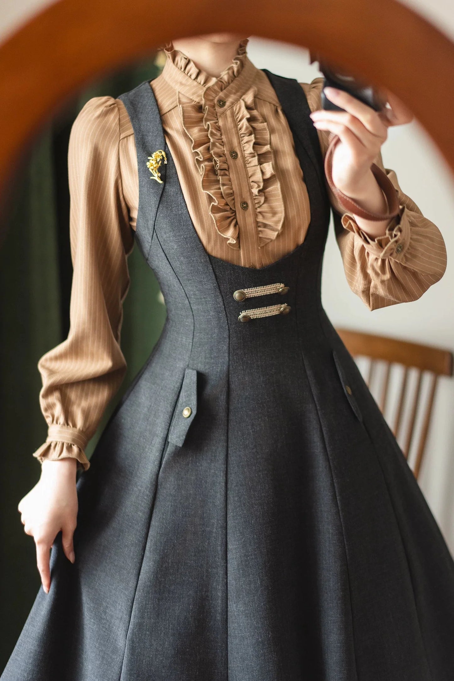 Retro Waist Cinching Suspender Skirt