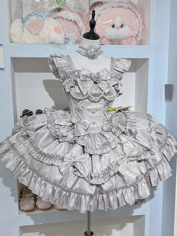 Babaluya Silver Lolita Dress JSK Elegant Lolita Princess Puffy Skirt Dress