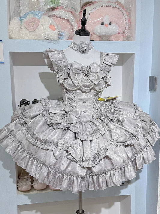 Babaluya Silver Lolita Dress JSK Elegant Lolita Princess Puffy Skirt Dress