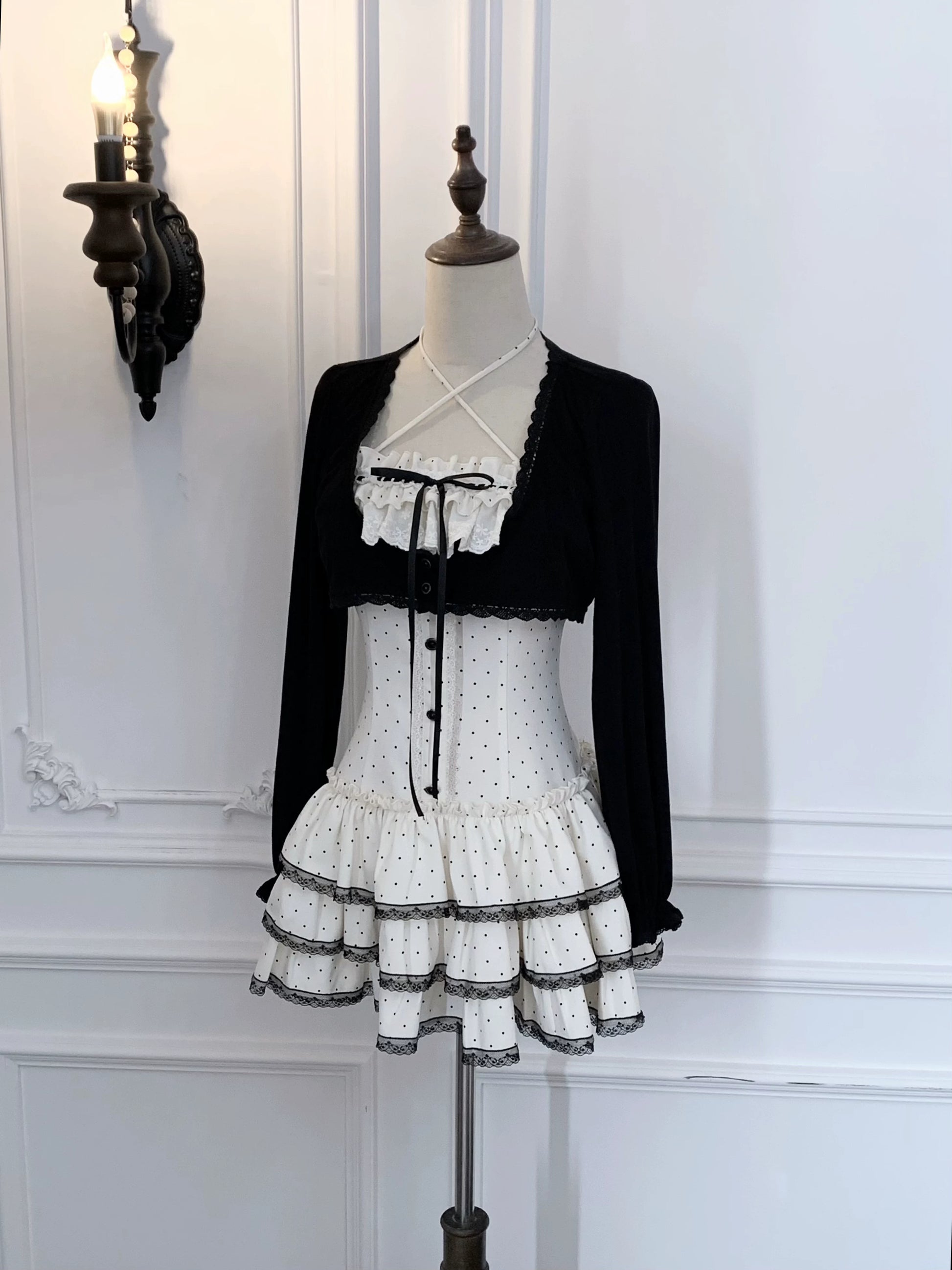 Walnut Wood JK “Polka Dot White Tea” Original Korean-Inspired Polka Dot Cute Cake Dress miu-Style Sweet Little Girl Vibe