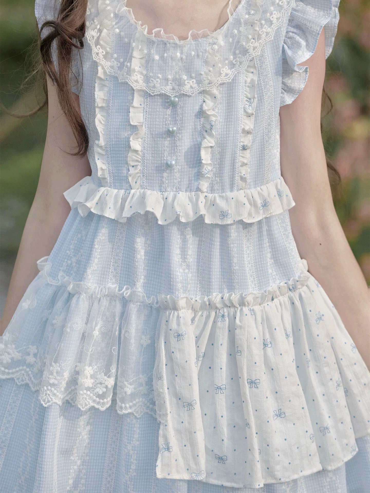 Lalah Sauce | Summer Evening Breeze | Original Design Sweet Flounce-Sleeve Doll Dress for Petite, Loose Fit Dress for Summer