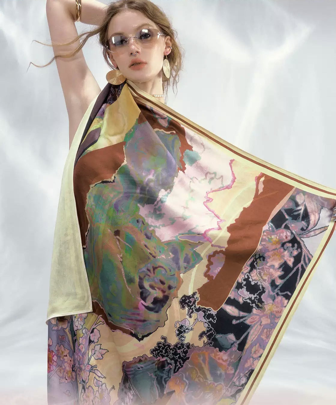 Hand-painted Vintage Satin Square Scarf Tube Top