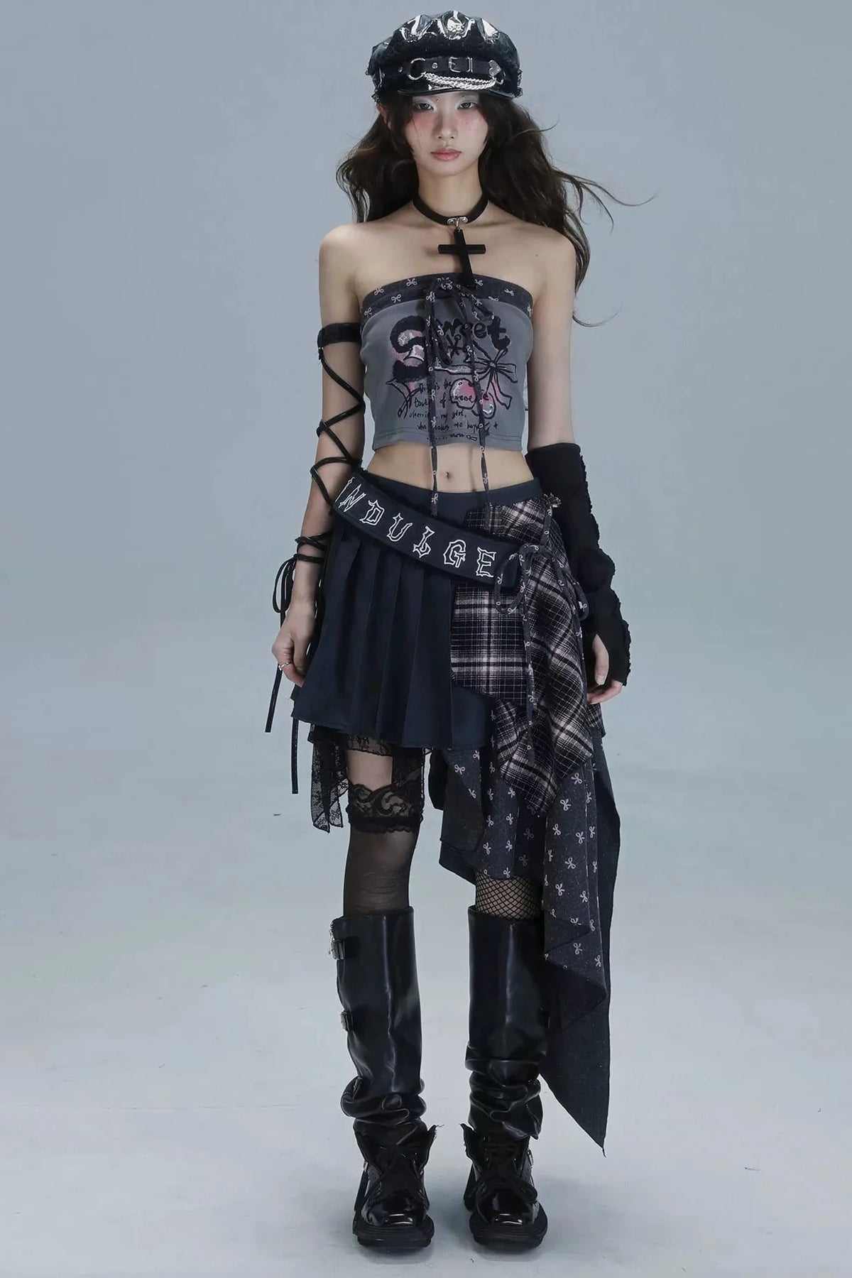 Check Patchwork Asymmetrical Skirt