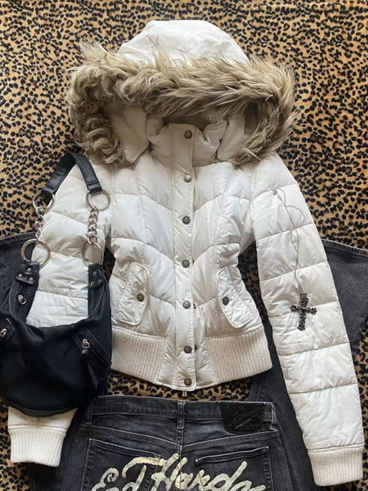 White hooded cotton coat