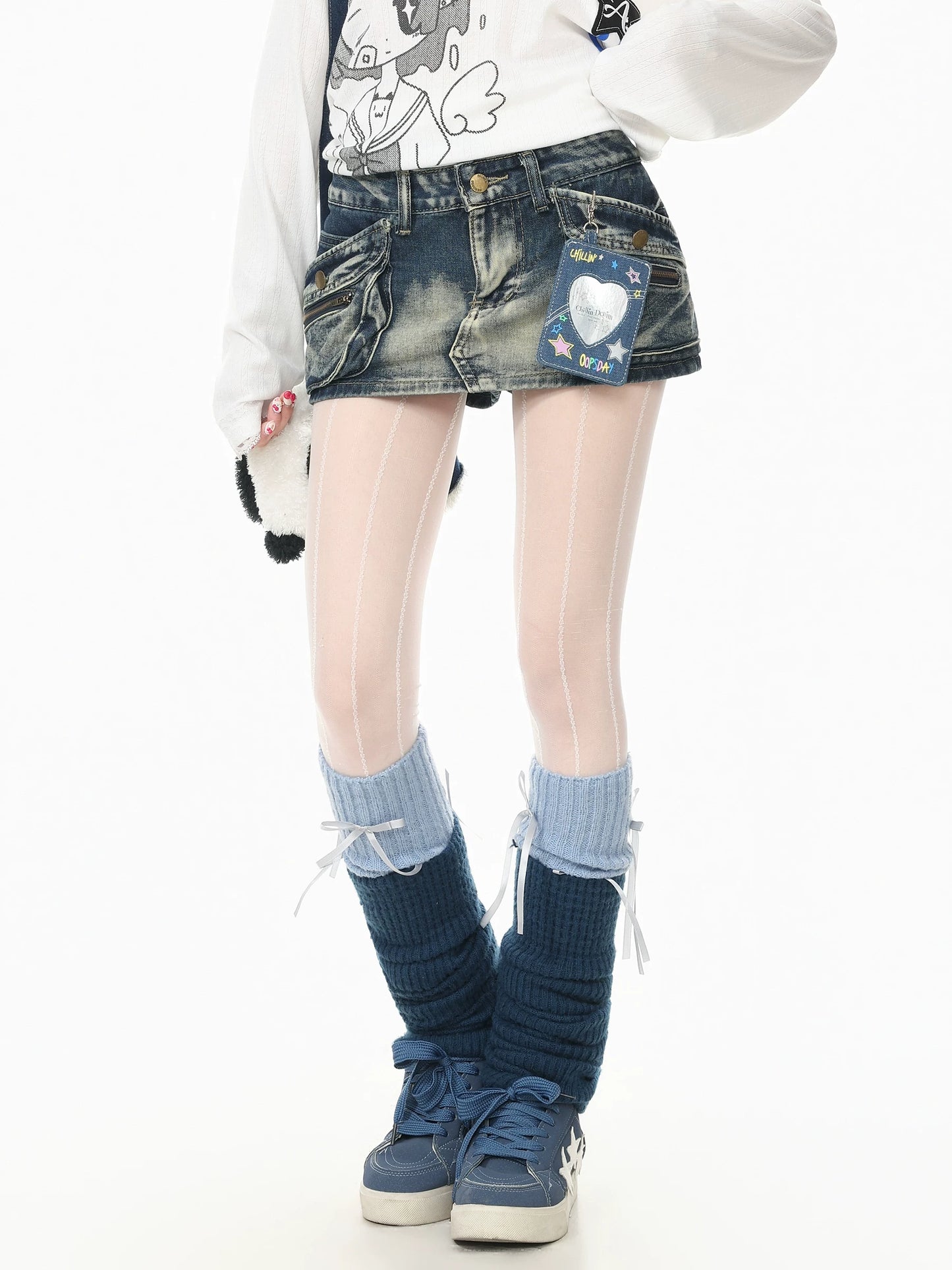 Blue Ghost Park Languid Park Vintage Distressed Denim Mini Skirt for Women Summer Sexy Bodycon Skirt