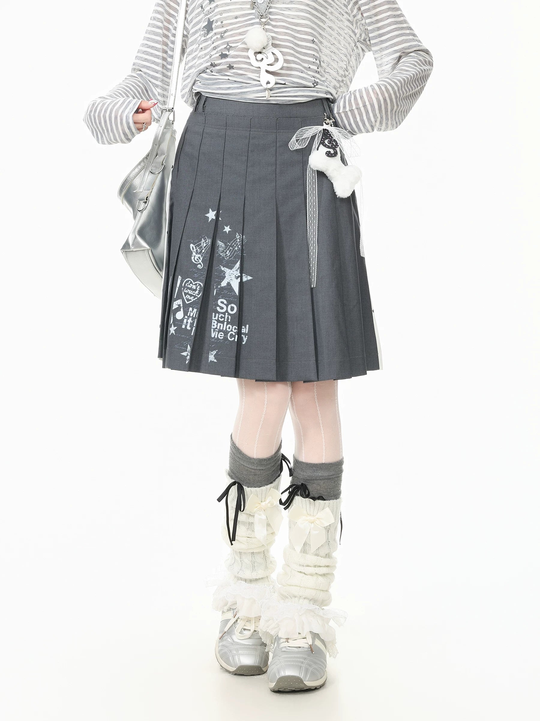 Languid Park Blue Ghost Park Polka Dot Two-Way Pleated Skirt for Women Summer Casual Short Skirt