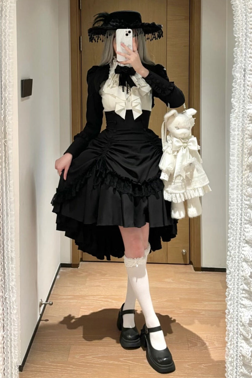 [Pre-order] Dark Gothic Black Corset Layered Pull-Up Skirt