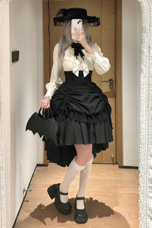[Pre-order] Dark Gothic Black Corset Layered Pull-Up Skirt