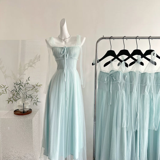 Meiyou Greenfields of Oz Green Mesh Slip Dress for Women Summer Beach Vacation Atmosphere Long Dress Green L