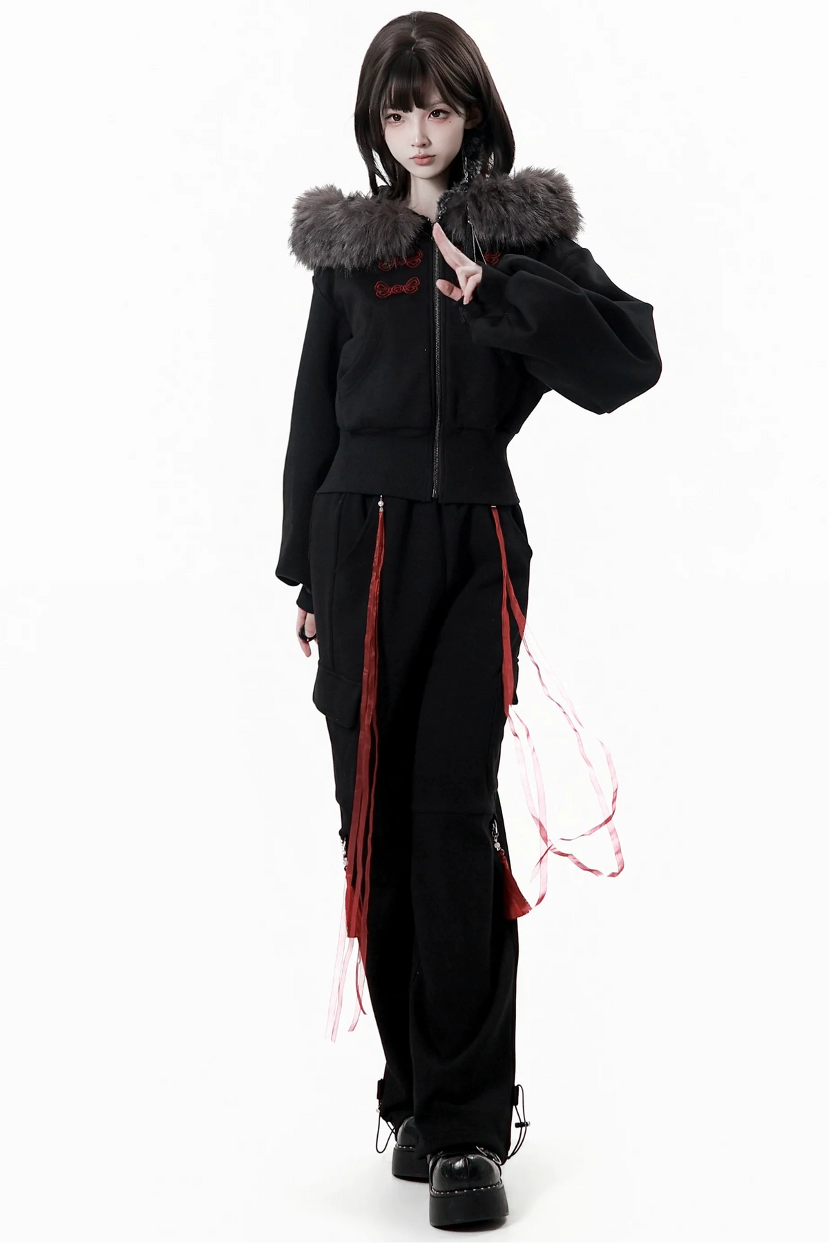 Dark Detachable Fur Jacket + Skirt + Pants