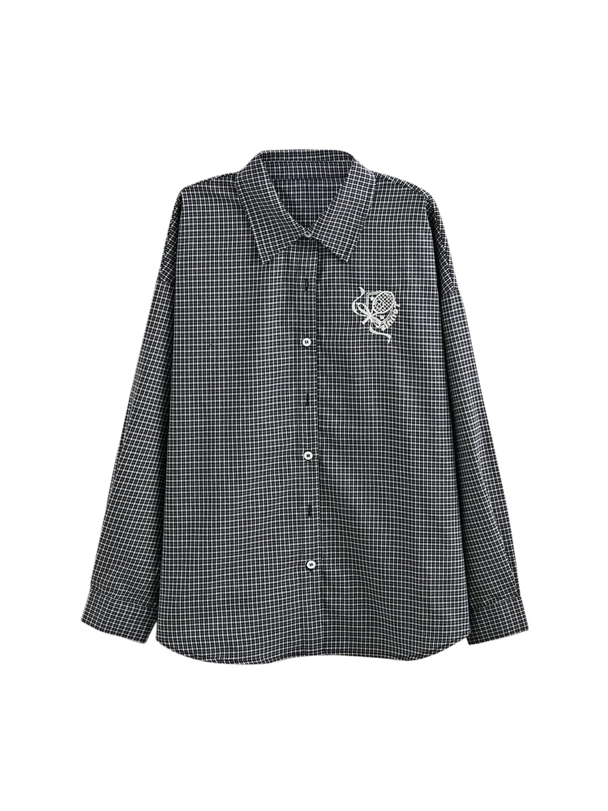 Plaid Embroidered Academy Blouse