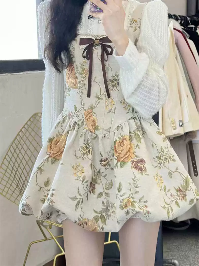 Retro Floral Puffy Dress