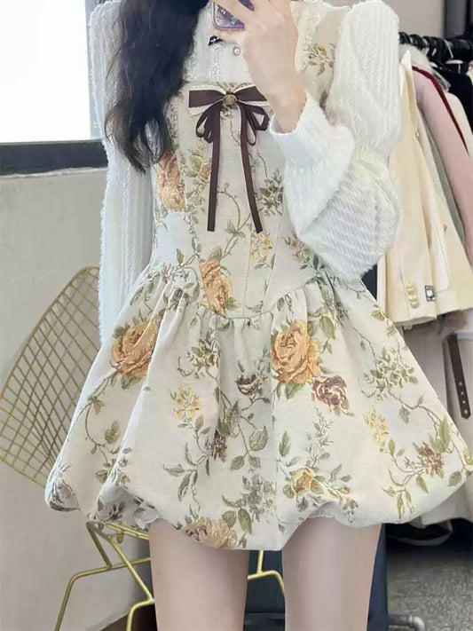 Retro Floral Puffy Dress