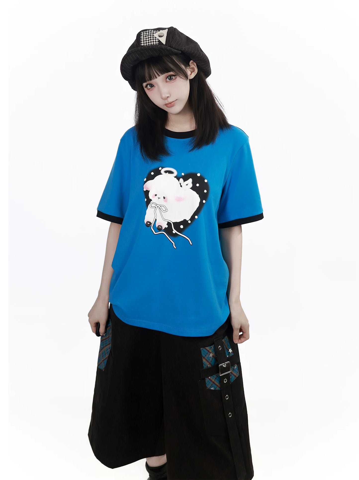 Ships Now【Miexing Story】Custom Color-Block Blue-White Little Lamb Star Pattern Starry Fabric Casual Bottoms