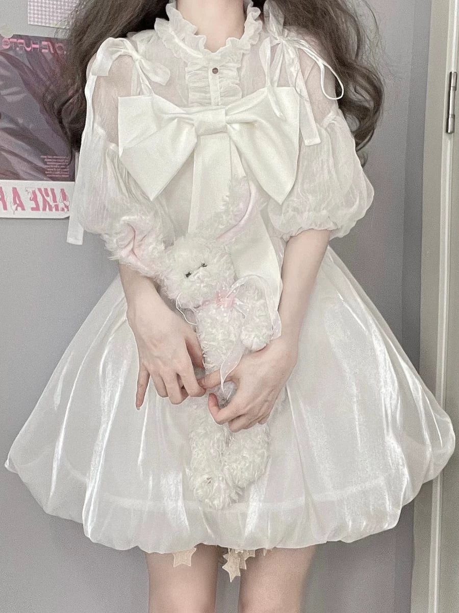 Princess Puff Sleeve Tulle Dress | Bow Corset Fairy Dress for Women