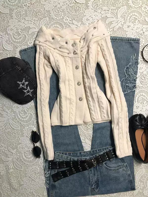 Off-white one-shoulder twist sweater coat