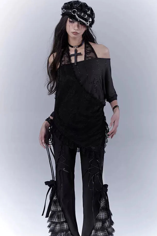 Check Lace Slimming Pants