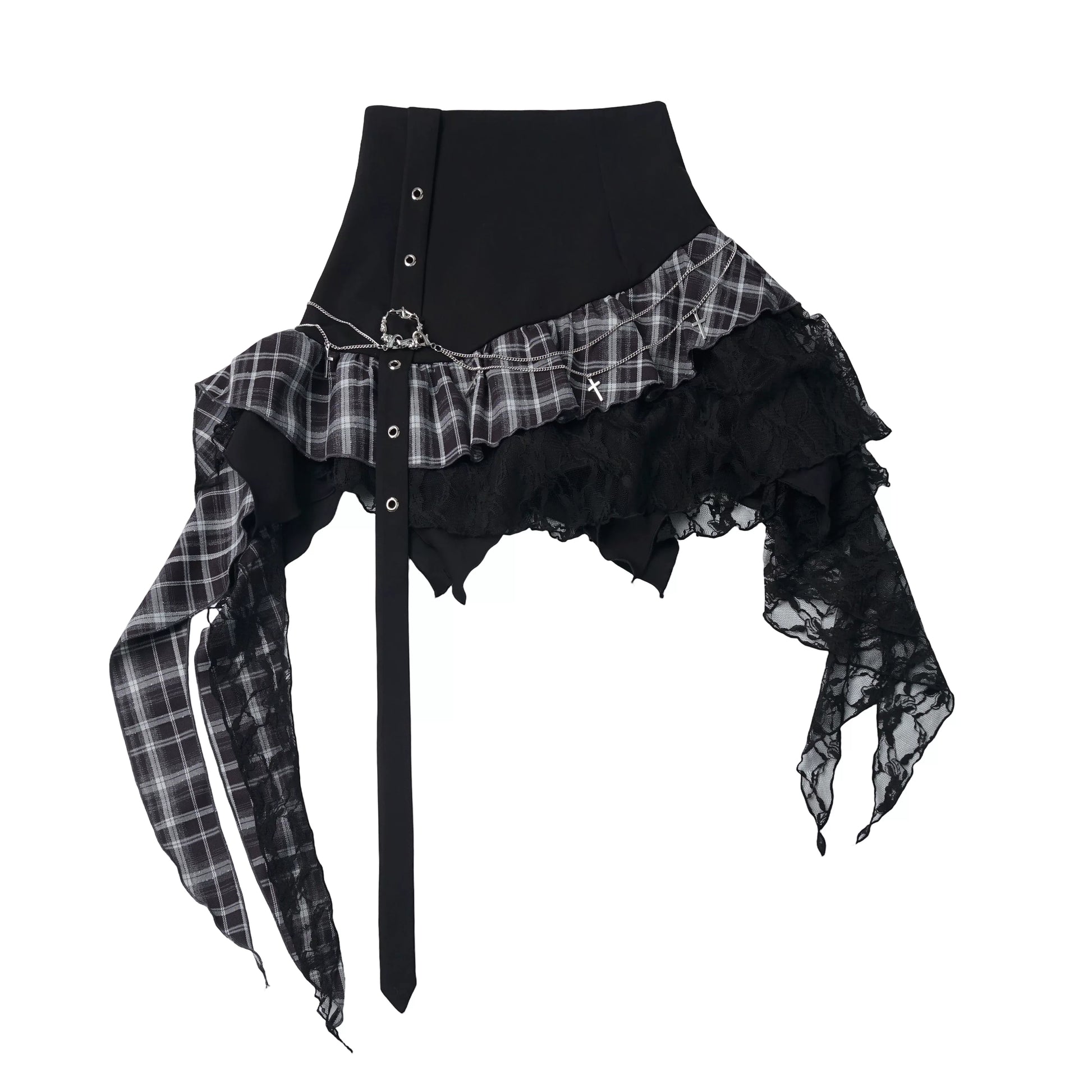 Ready Stock Ships Fast 【Banded Songbird Bone】 Irregular Shawl with Camisole, Summer Cool Styling, Irregular Plaid Skirt Matching 灰格半裙 26X144 Gray Plaid Skirt 26X144