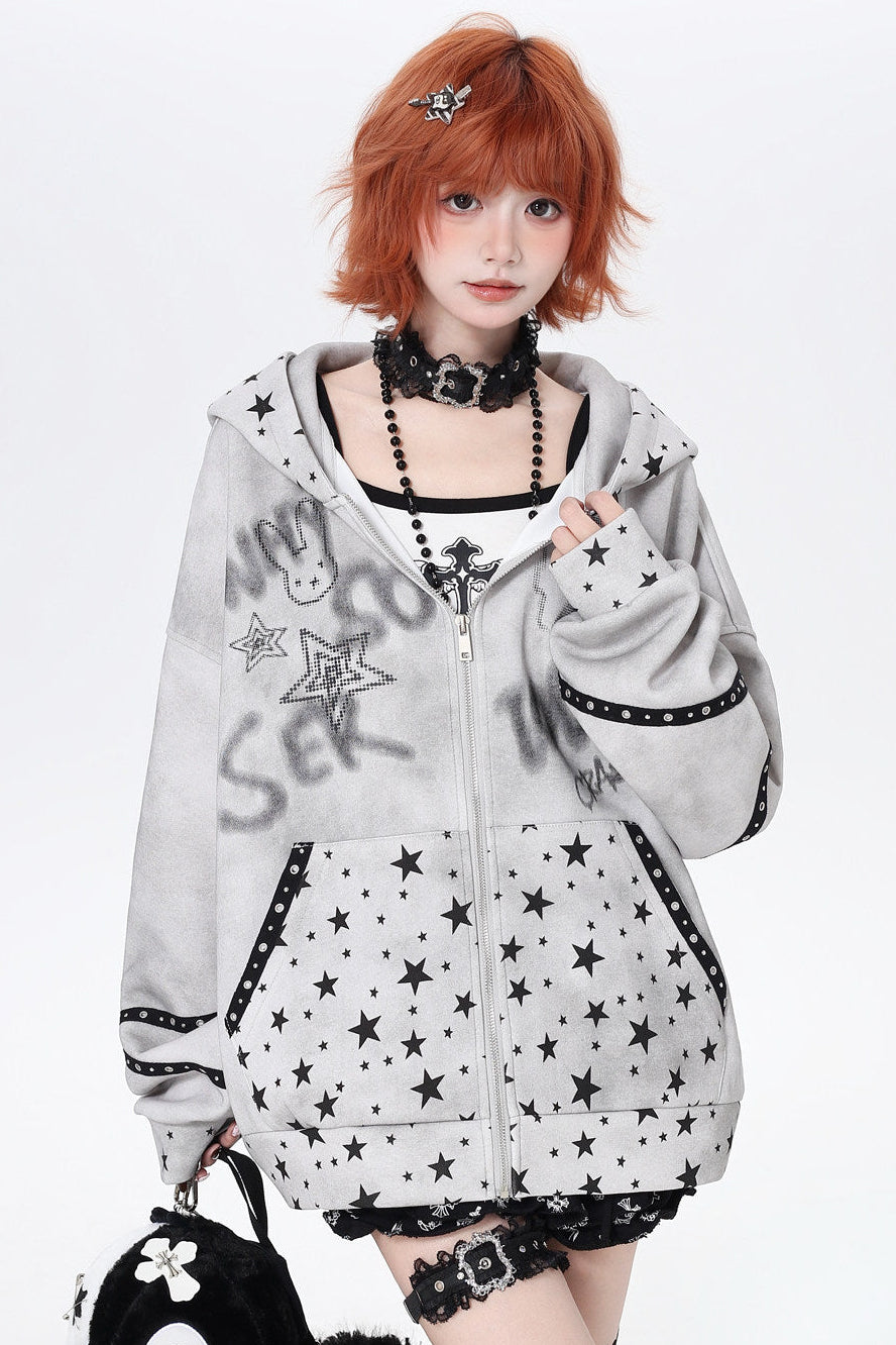 Devil Star Graffiti Hooded Jacket