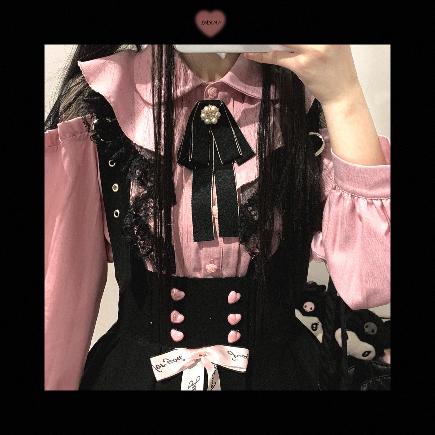 (BFM)KittyBxllet~Kuroneko~Jirai Kei Shoulder Open Ruffle Lace Long Sleeve Blouse