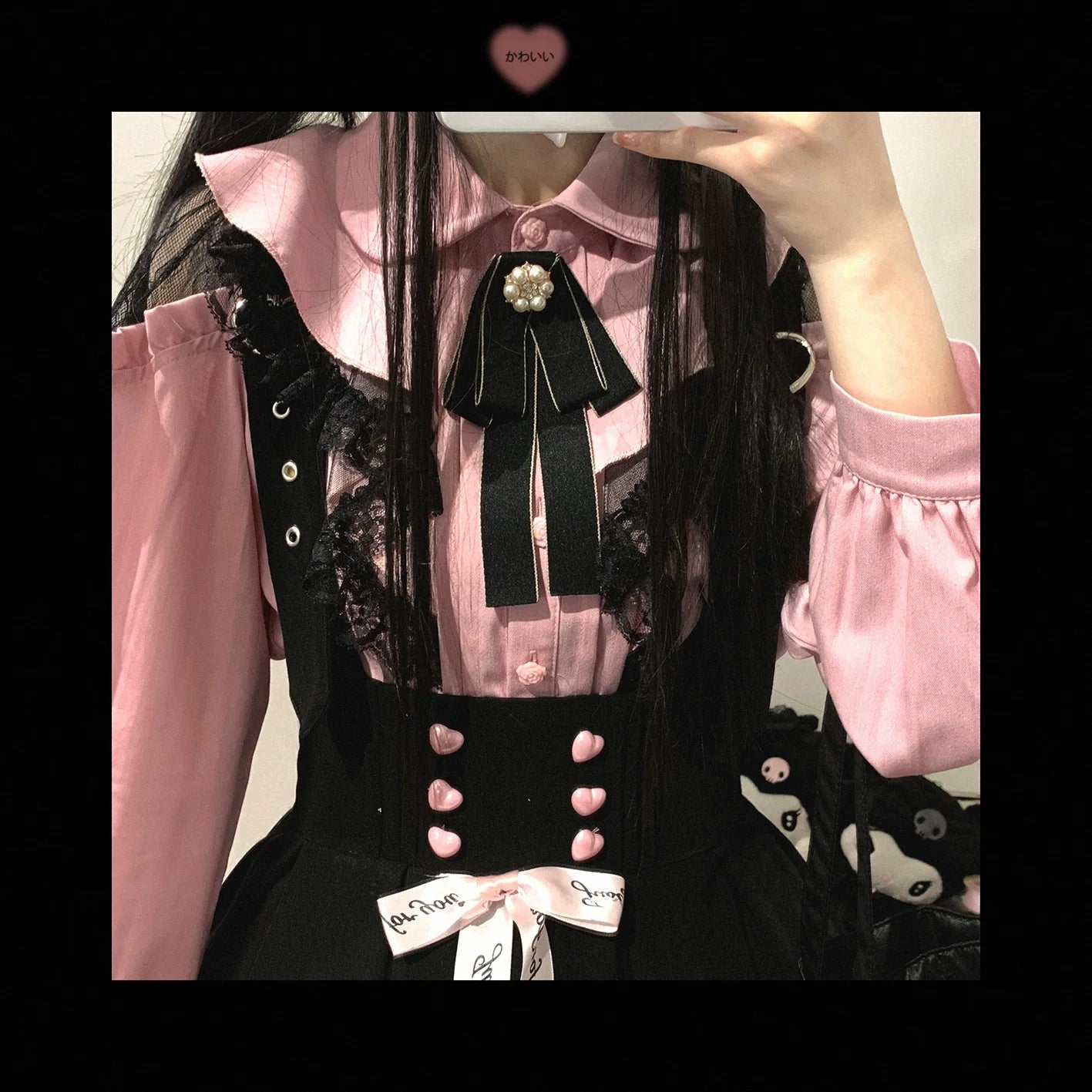 (BFM)KittyBxllet~Kuroneko~Jirai Kei Shoulder Open Ruffle Lace Long Sleeve Blouse