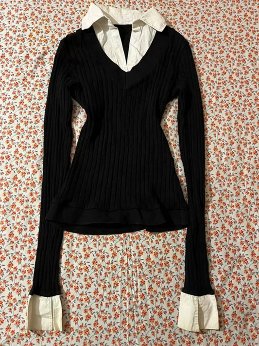 collar stitching fake two-piece sweater
