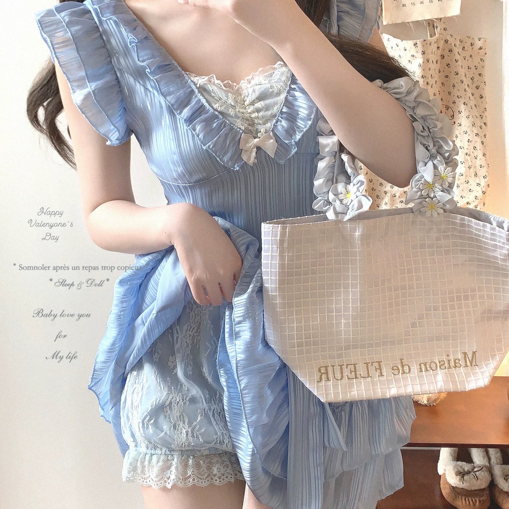 Last-Call Sweet Ruffled Hem Puff-Sleeve Lace Bow Embroidered Pure-Desire Tiered Princess Dress