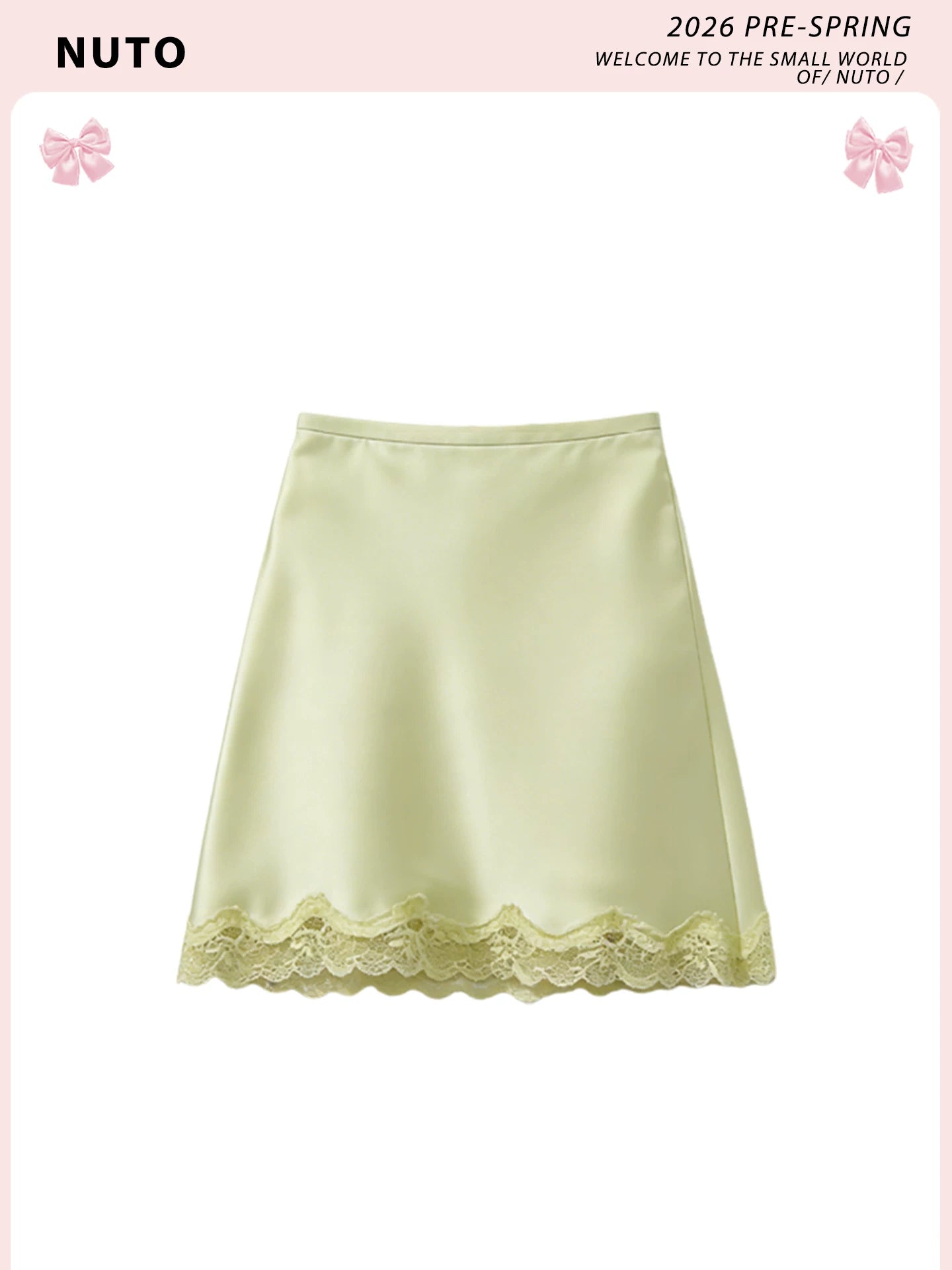 Mint Wave Green Lace Panel Satin A-Line Mini Skirt for Girls—Fresh Summer, Unique Style