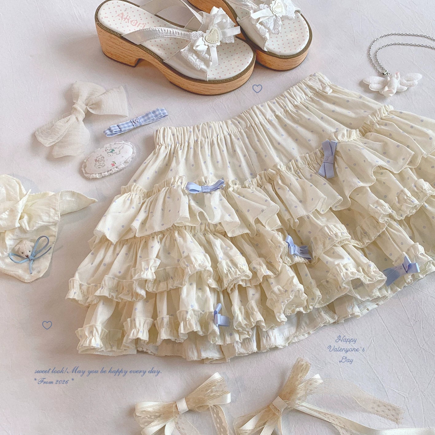 Sleepingdoll Handmade Sweet Vintage Polka Dot Madder Lace-Up Bow Cake Skirt