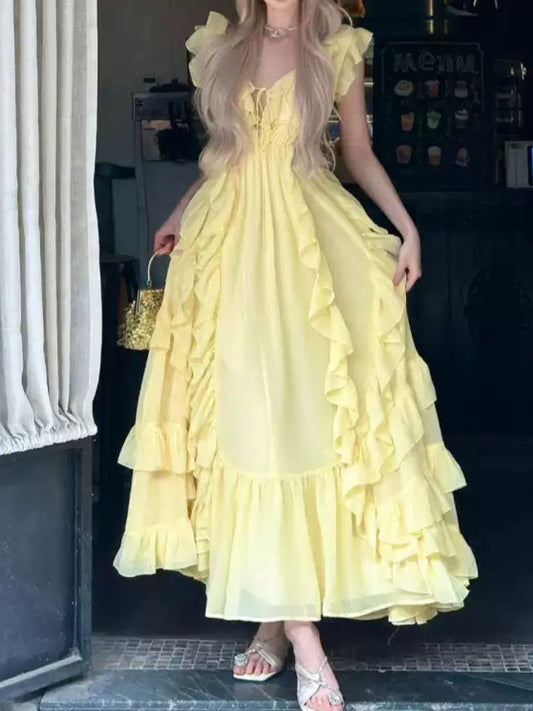Yellow Irregular Ruffled Fairy Dress