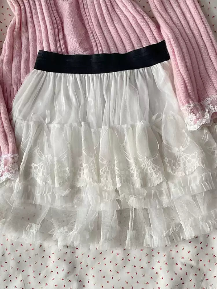 retro French pink lace sweater