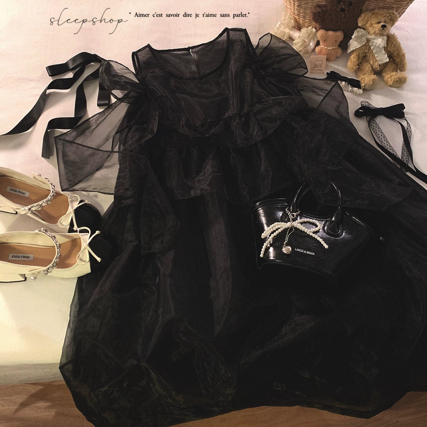 Final Clearance yc Salt* Sweet Bowknot Crew Neck Solid Color Sheer Chiffon Tulle Slip Dress