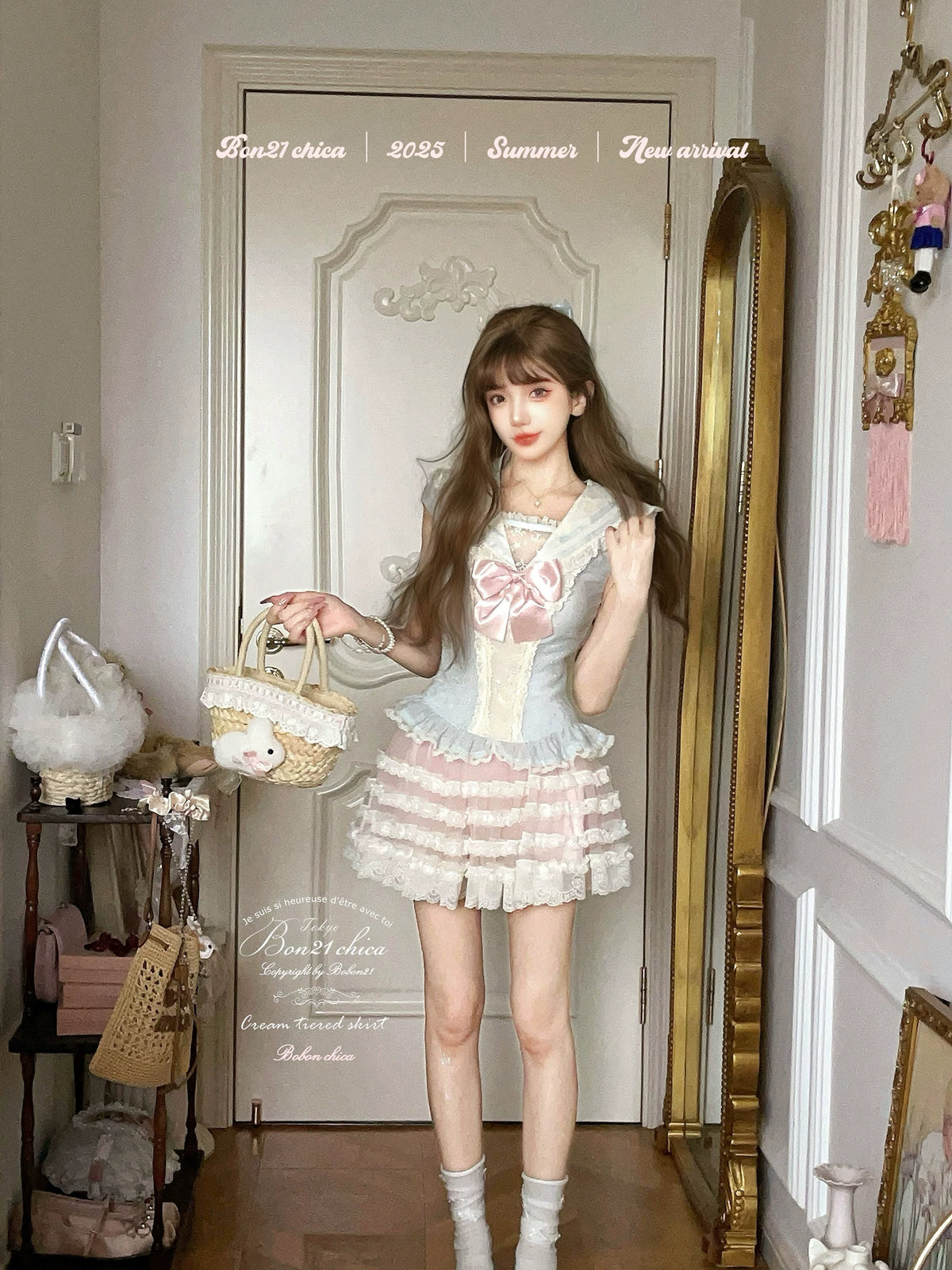 Rima Bobon21 Idol Sailor Sparkling Navy-Style Chiffon Top T2409