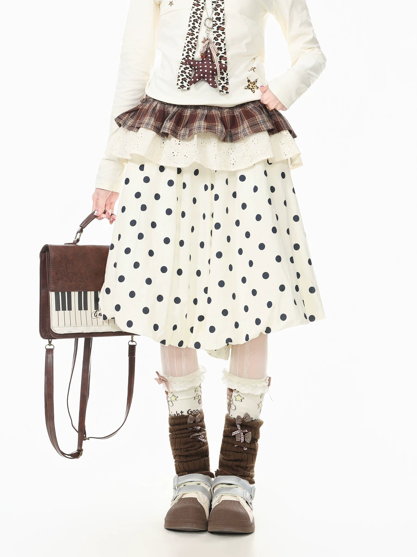 Blue Ghost Park Languid Park Polka Dot All-Over Print Sweet Style A-Line Midi Skirt for Women Summer