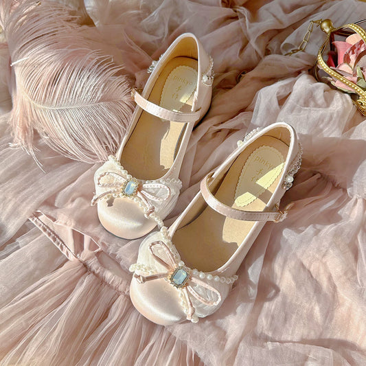 PINKYO Original French Mary Jane Shoes Sweet Fairy Bow Loafers Round Toe Chunky Heels