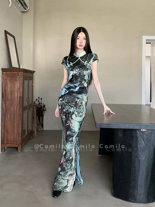 Artistic Sfumato Cheongsam Dress