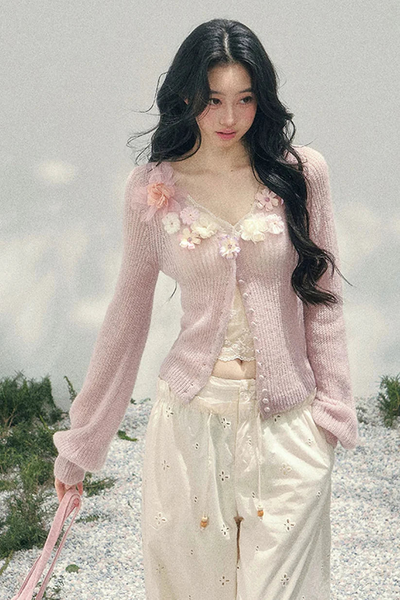 3D Floral Cardigan + Camisole