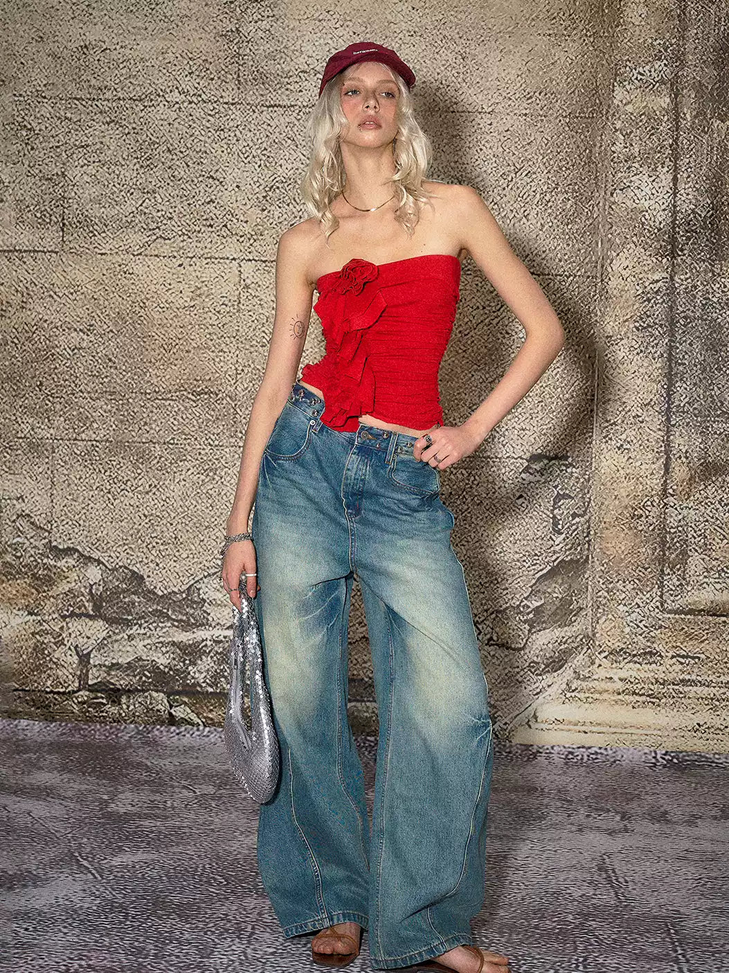 Blue Dividing Line Washed Jeans