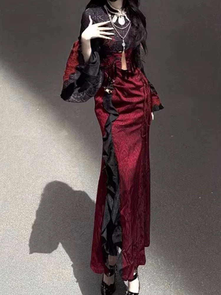 Dark Serpent Element New Chinese Style Adapted Cheongsam Lolita Snake Spirit Girl Cloak Set Mermaid Dress