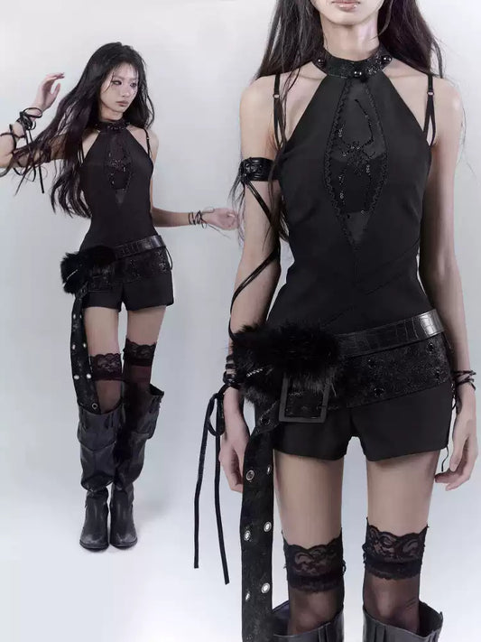 Grunge Rhinestone Dark Jumpsuit