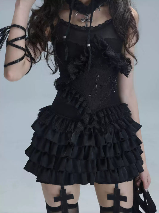 suspender ballet lace top