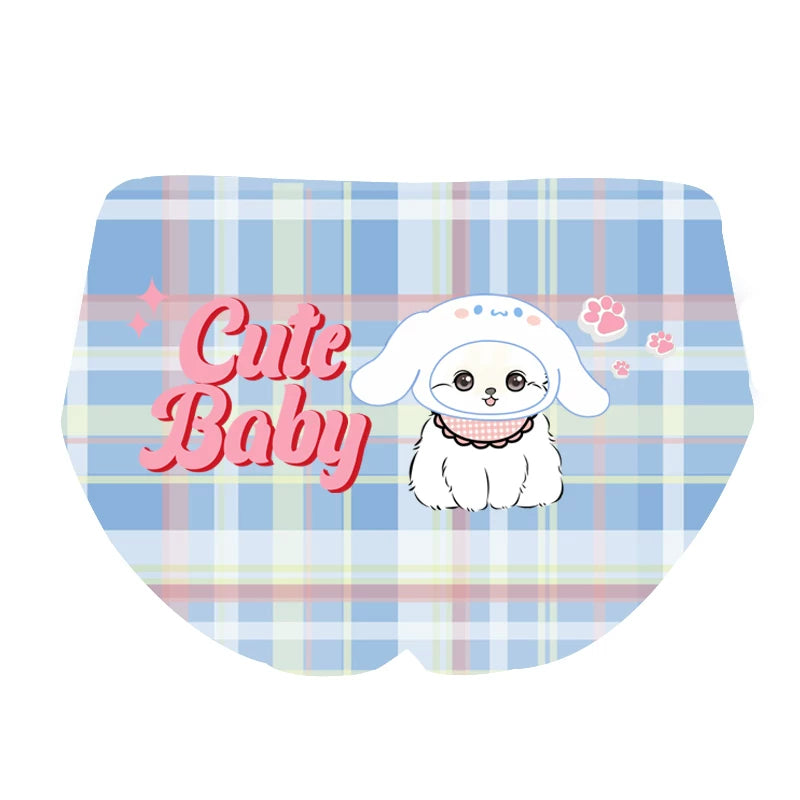 Original Sweet & Pure “Girly-Chic” Doggy-Inspired Ice-Silk Modal Underwear for Girls, Cotton Crotch, Seamless, Lightweight, Plaid Alphabet, Hip-Hugging Triangle Panties