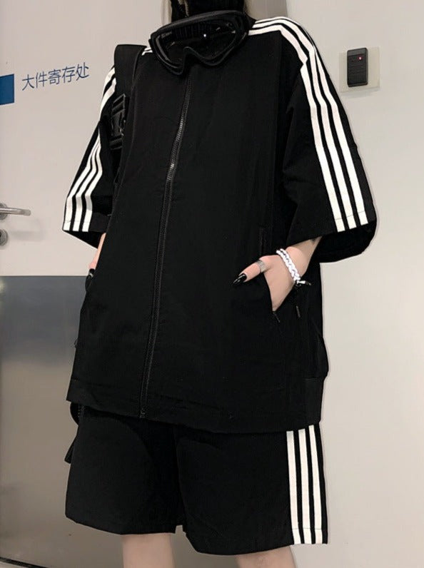Subculture zip-up line jacket + shorts Black