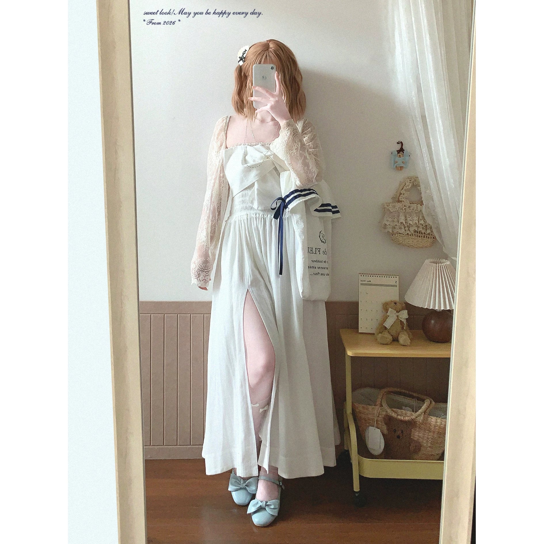 Last-Season Clearance yxt* Pure Desire French-Style Tie-Waist Pleated Bustier Midi Dress with Vertical Texture and Slit