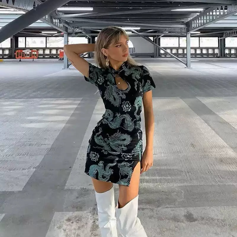 Y2K Dragon Pattern Cheongsam Dress