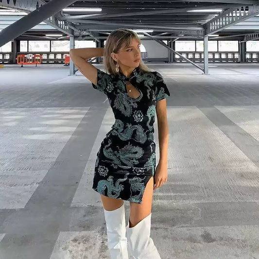 Y2K Dragon Pattern Cheongsam Dress