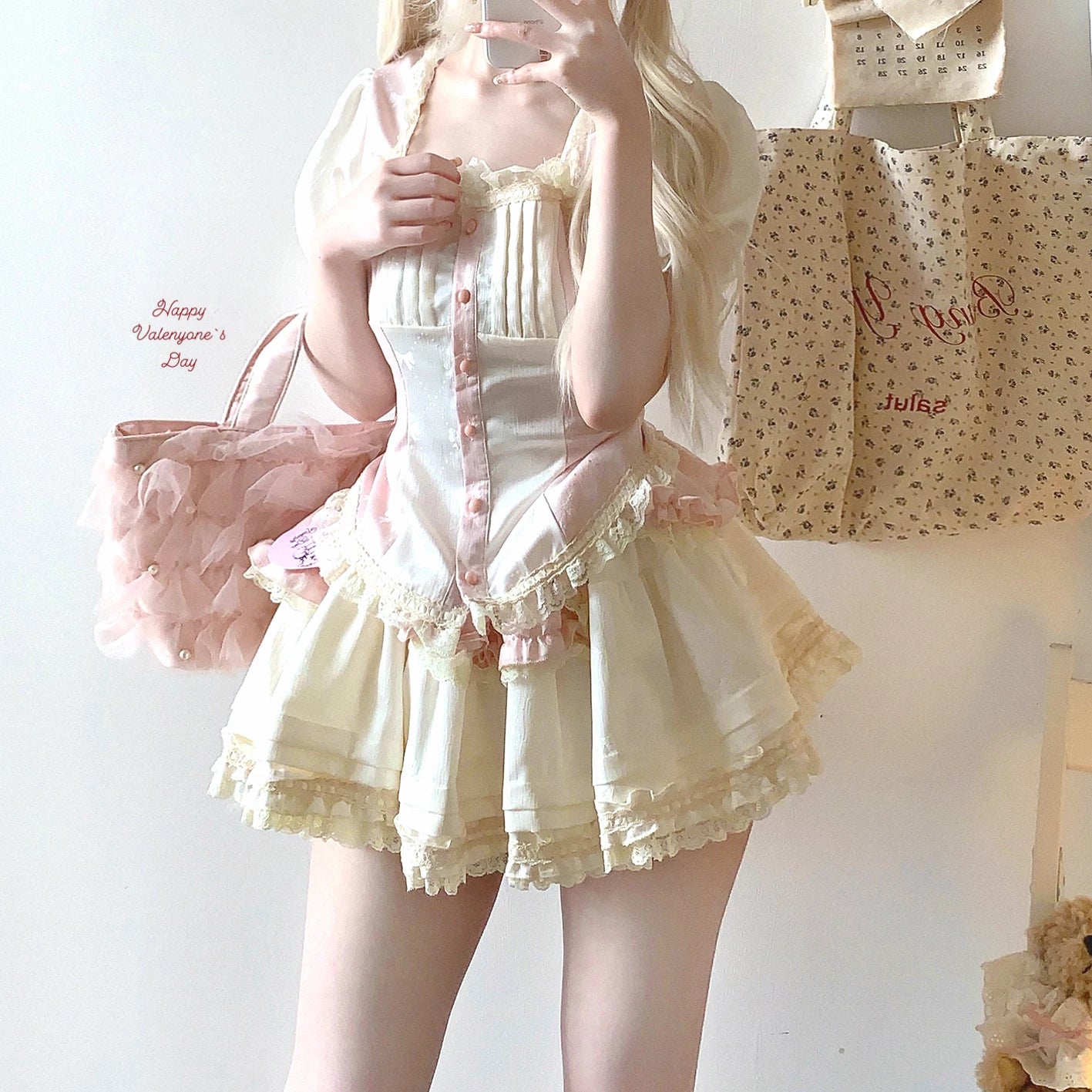 Sleepingdoll Handmade* Magical Girl Jacquard Puff Puff Tulle Lace Dotted Tiered Lace Set