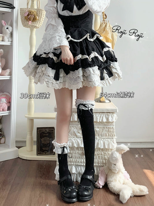 Soft Ballet-Style Socks for Women with Springtime Butterfly Bows, Lolita Mid-Calf Cotton Socks, Sweet